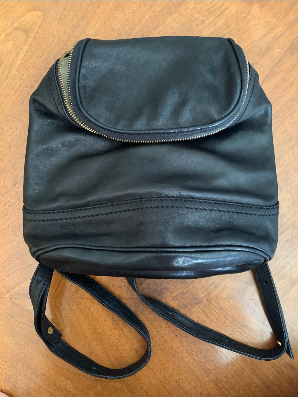 Frye Black Leather Mini Backpack with Gold Zipper